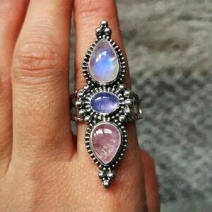 Mosaic Ring Silver Plated Inlaid with Synthetic Gems